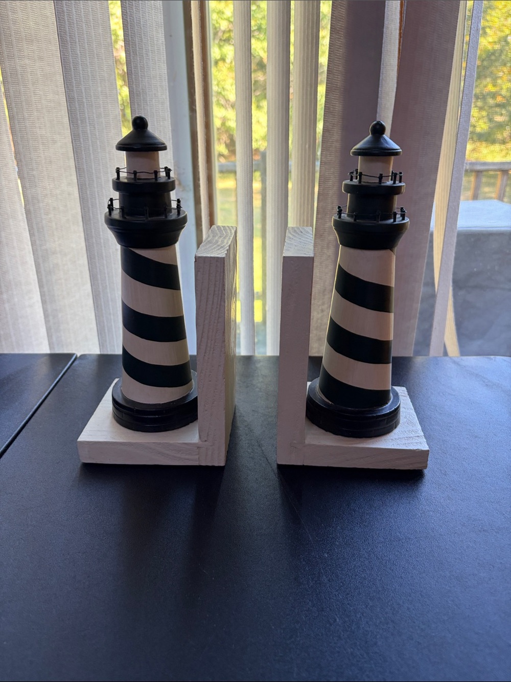 Pair of Black & White Lighthouse Bookends - Nautical Home Accents